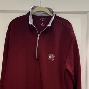 Antigua Men's Burgundy and Gray Zip-Up Sweater from Pebble Beach Golf Links